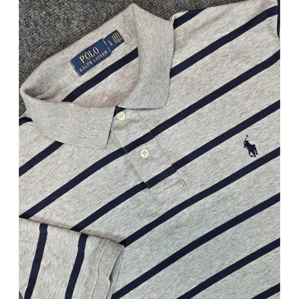 Polo Ralph Lauren Shirt Mens Large Gray Blue Stripes Golf Casual